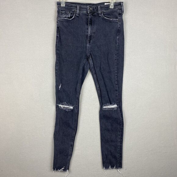 Rag & Bone Pants Womens 28 Black Skinny Jeans High Rise Ankle Stretch Distressed - Picture 1 of 10